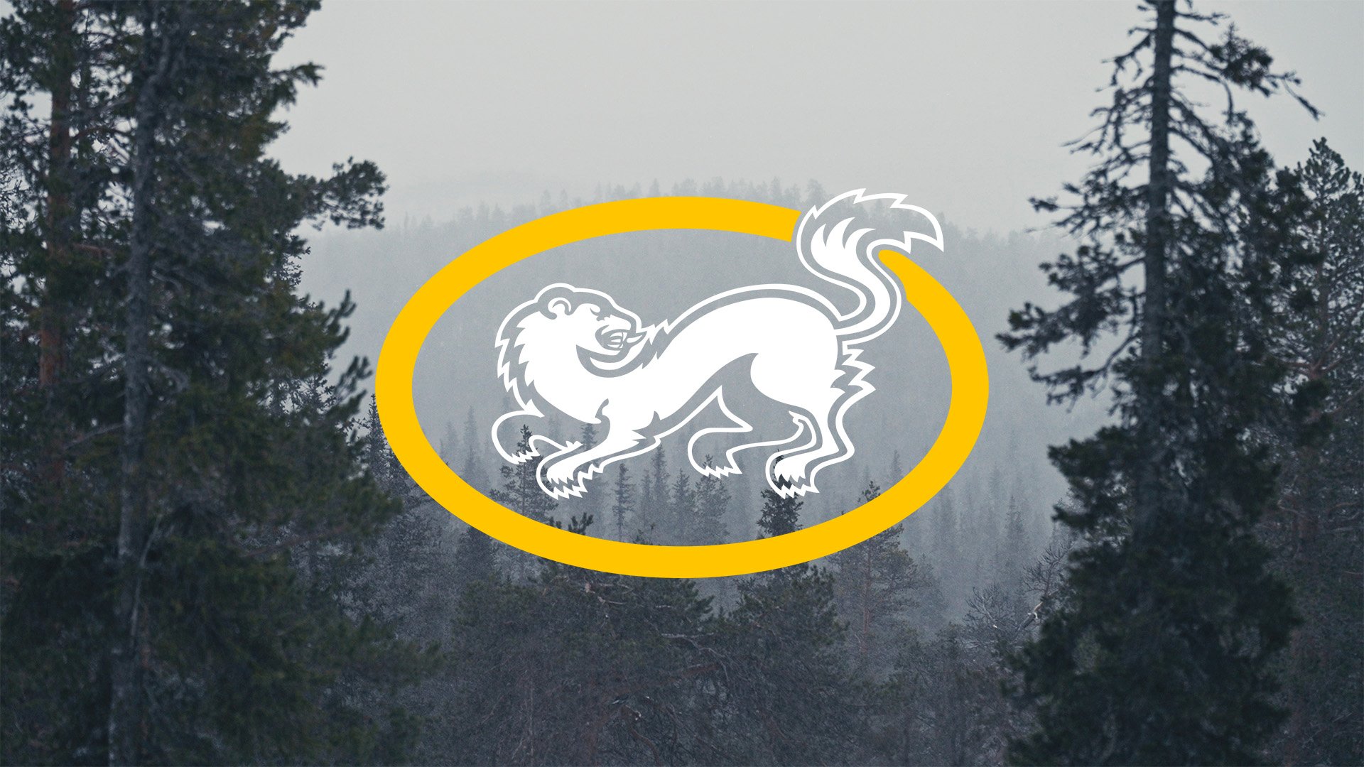Kärppälogo metsämaiseman päällä.